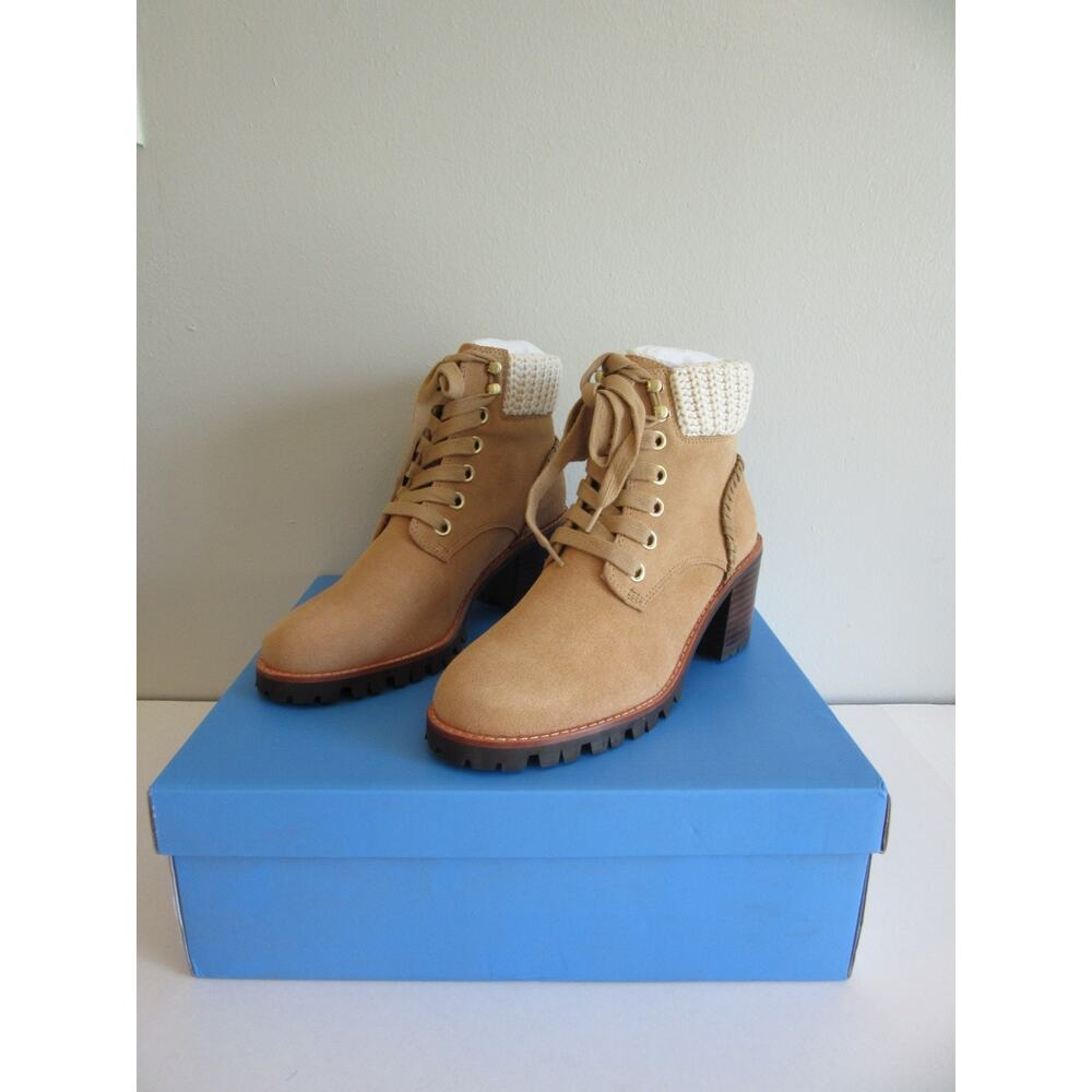 Jack Rogers Natural Harper Water Resistant 7 Lace Up Suede Lugged Heel Boot